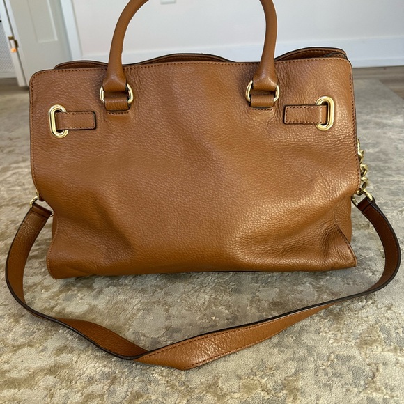 Michael Kors Women's Large Brown Hamilton Crossbody Handbag Leather Satchel - Picture 3 of 4